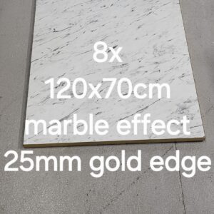 white Carrera table top with brass edge 1200x700 matt finish 25 mm deep