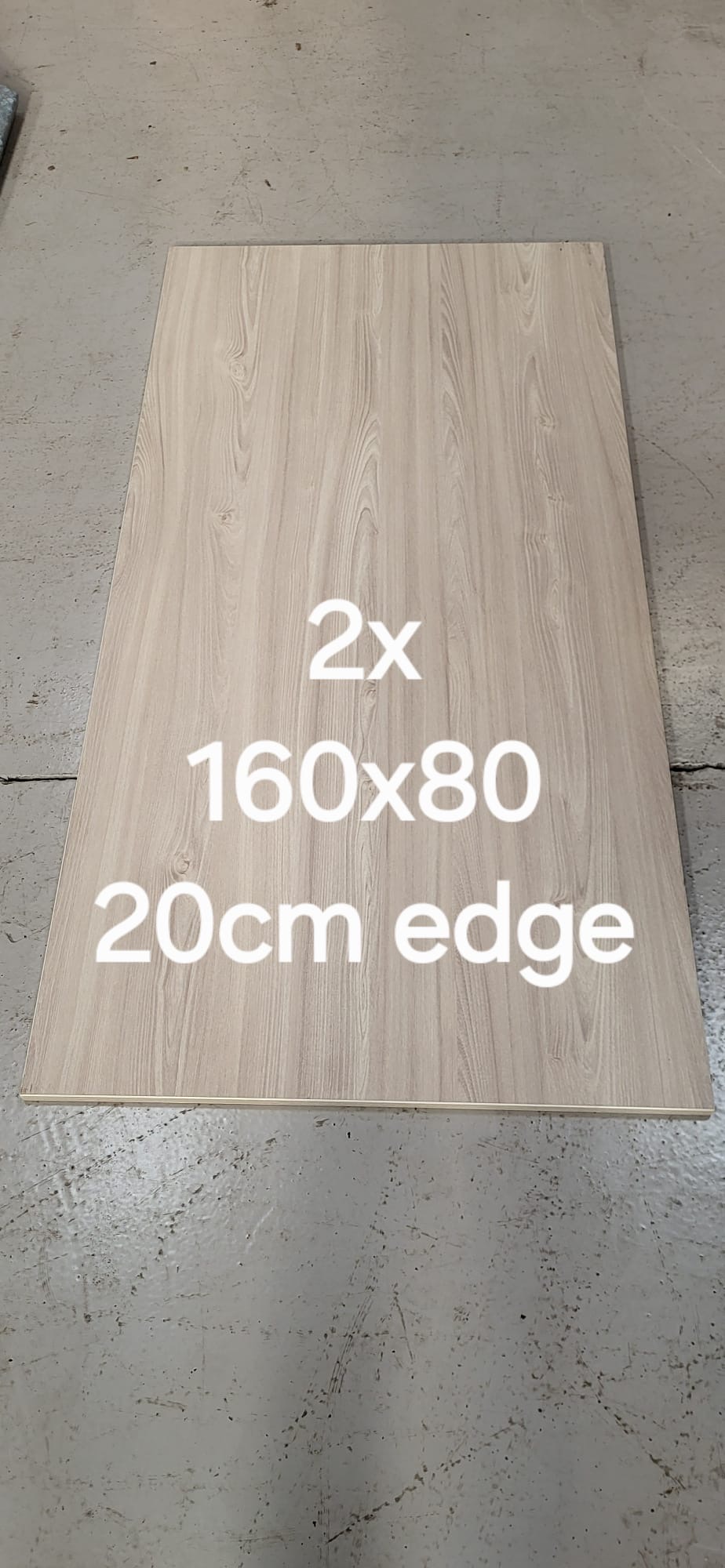 Light grey wood table top 1600 x 800mm 20mm edge