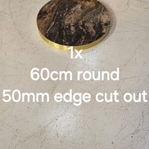 600mm Round Top 50mm Gold Edge Black Marble effect