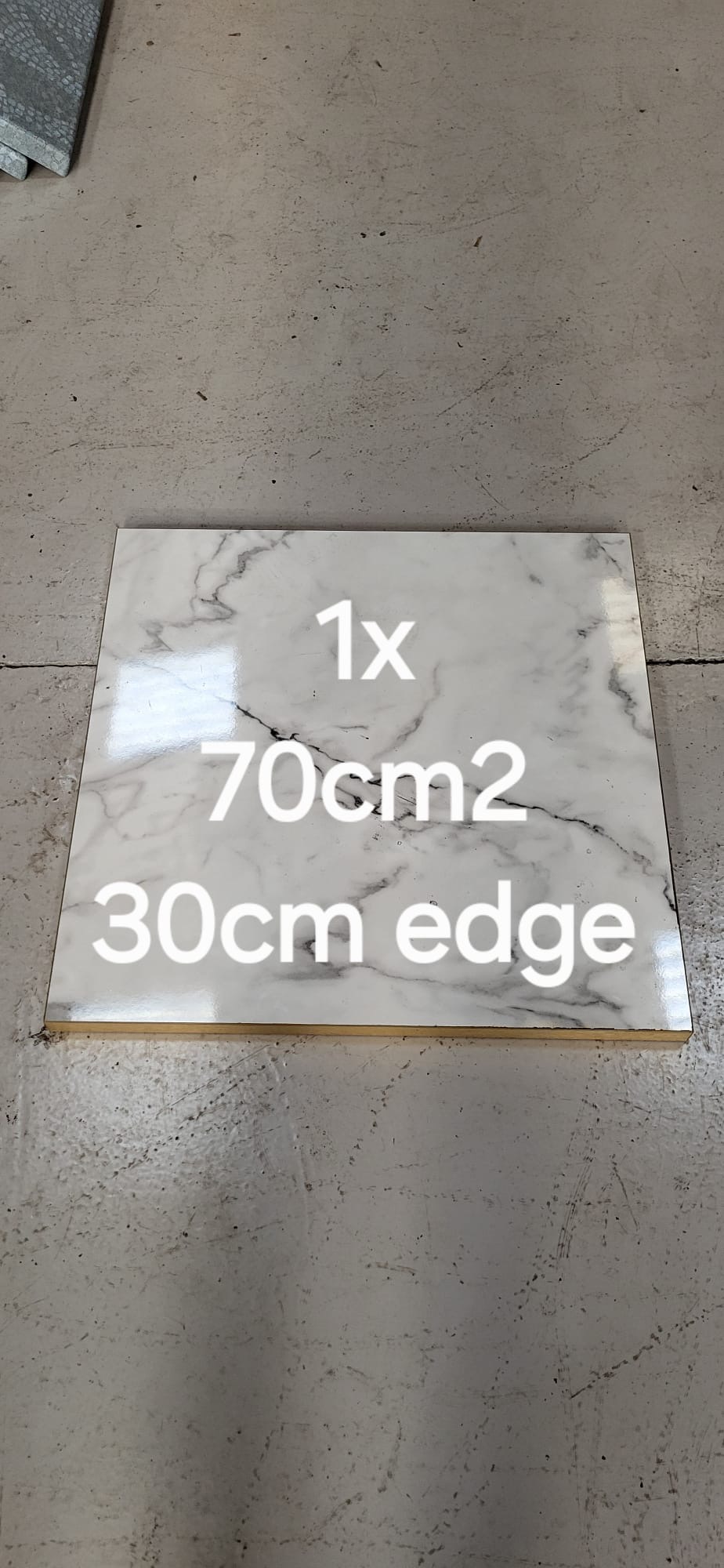 White marble effect 700 x 700mm 30mm gold edge table top